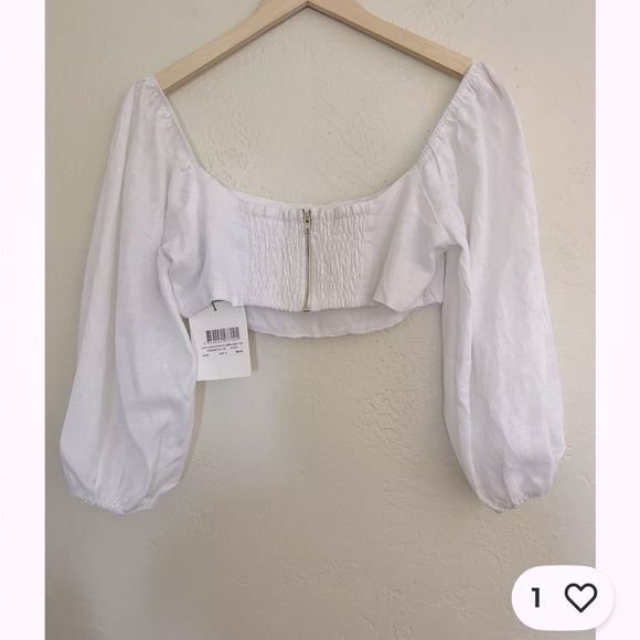 DISSH White Puff Sleeve Linen Crop Top - Picture 8 of 14